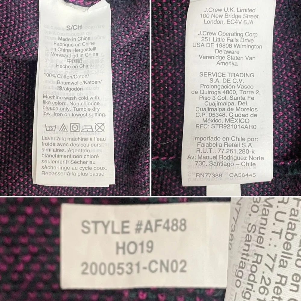 J. Crew Tartan Teddie Sweater Size Small Academic Green Plum Plaid Cotton Jumper